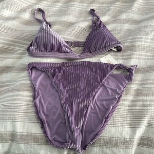 Dippin Daisys XL purple ribbed velvet swim suit set